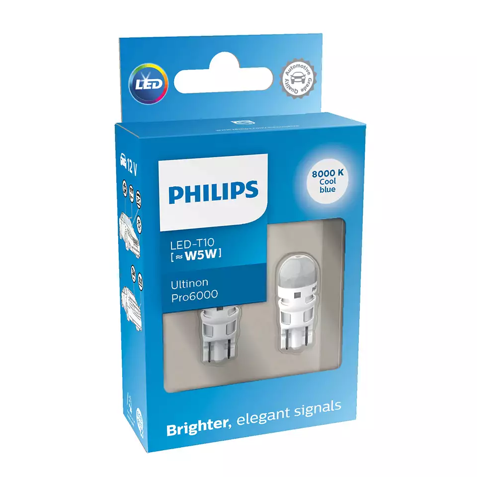 Светодиоды PHILIPS Ultinon Pro6000 12V W5W, 8000К LED (2 шт)