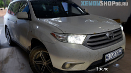 Toyota HighLander II Замена на Би-ксеноновые линзы Hella 3R+