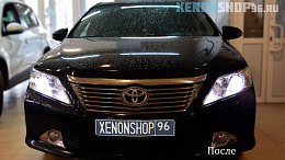 Toyota Camry 2012 Замена на Би-ксеноновые линзы Hella 3