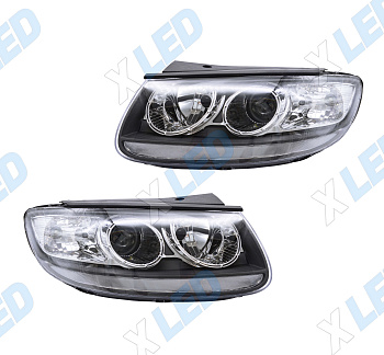 Комплект фар Hyundai Santa Fe 2 (2005-2012) с bi-led линзами Х4 X-LED, подключение галоген