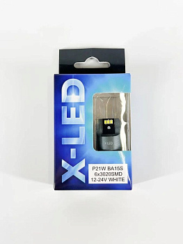 Комплект светодиодных ламп P21W X-LED (6*3020SMD) Canbus 12-24V White