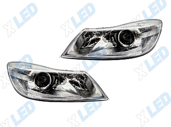 Комплект фар Skoda Octavia A5 (2009-2012) с bi-led линзами ХV6 X-LED, подключение галоген