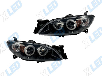 Комплект фар Mazda 3 BK (2004-2009) седан с bi-led линзами ХV6 X-LED, подключение галоген