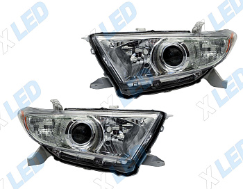 Комплект фар Toyota Highlander (2010-2013) с bi-led линзами Х4 X-LED, подключение галоген