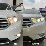 Toyota Highlander замена штатных линз на Bi-Led