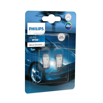 Светодиоды PHILIPS Ultinon Pro3000 12V W5W, 6000К LED (2 шт) 