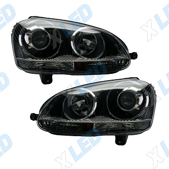 Комплект фар (тюнинг) Volkswagen Golf 5 (2003-2006) Chrome, линза галоген, 9Pin