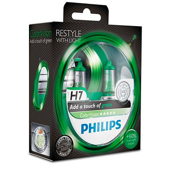Галогенные лампы H7 Philips Color Vision Green 12972CVPGS2