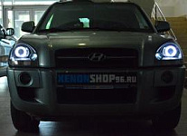 Установка би-ксеноновых линз KOITO Q5 с блендами под ангельские глазки в Hyundai Tucson