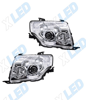Комплект фар Mitsubishi Pajero (2007-2010) с bi-led линзами ХV5 X-LED, подключение ксенон