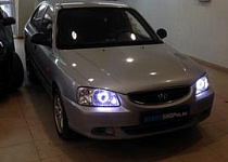 Установка би-ксеноновых Morimoto mini G5H1 2.5"с ангельскими глазками CCFL в Hyundai Accent 2008 год
