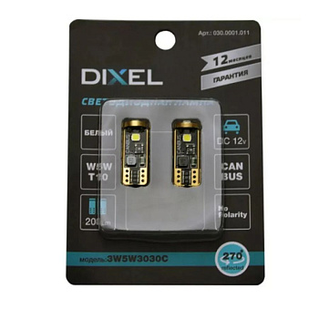 Светодиод DIXEL W5W T10 3 SMD (3030) Can 5000K
