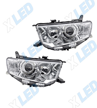 Комплект фар Mitsubishi Pajero Sport (2008-2016) с bi-led линзами Х6 X-LED, подключение галоген
