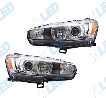 Комплект фар Mitsubishi Lancer X (2007-2010) с bi-led линзами ХV5 X-LED, подключение ксенон
