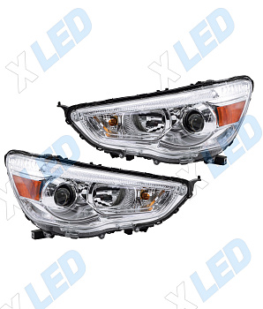 Комплект фар Mitsubishi ASX (2010-2013) с bi-led линзами ХV6 X-LED, подключение галоген